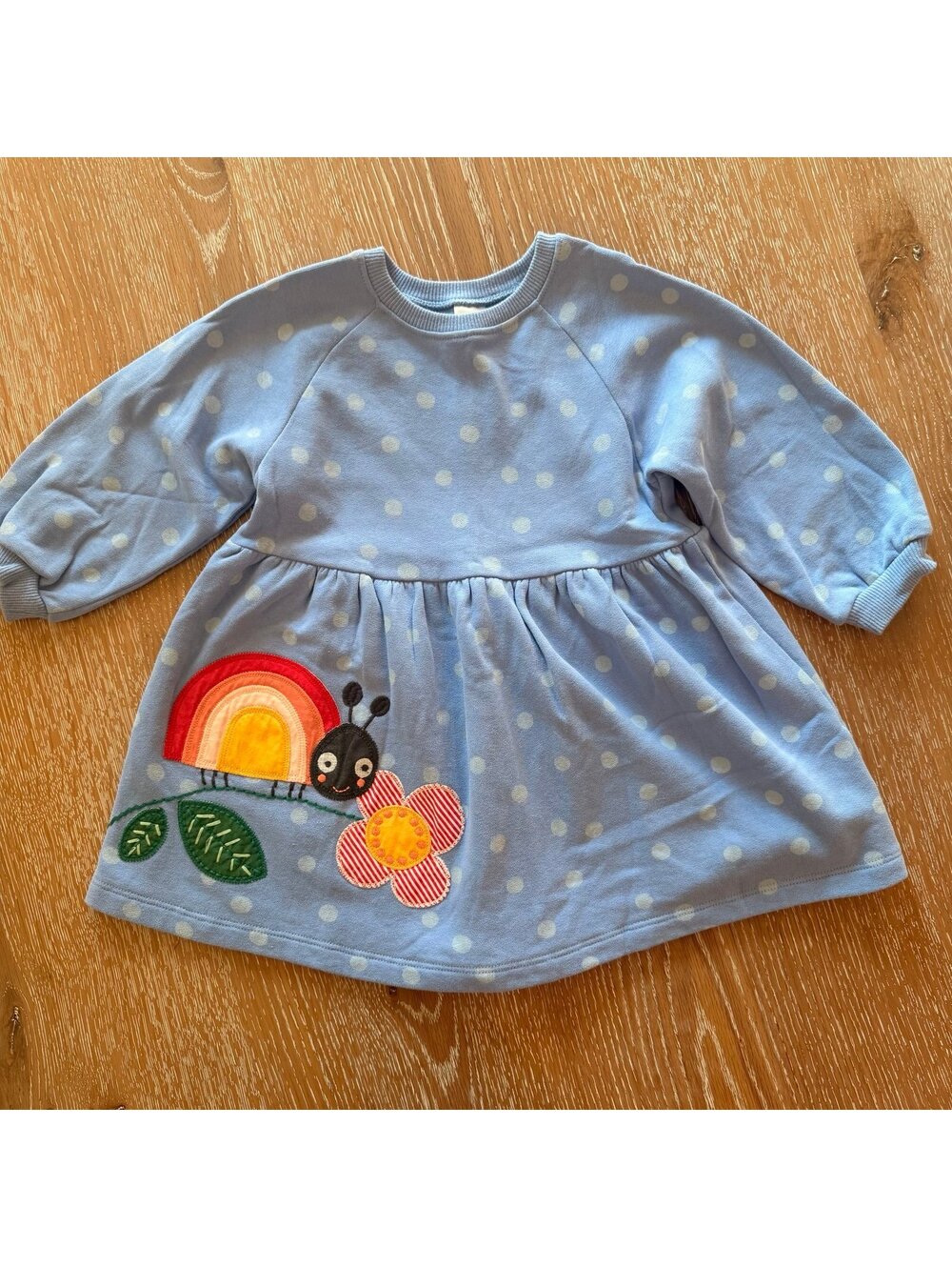 Baby Girls Blue Polka Dot Rainbow Ladybug Rainbow Dress Size 3-4
